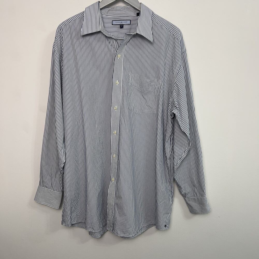 Tommy Hilfiger Ithaca Button Down Shirt Blue White Striped 17-1/2 34/35 XL